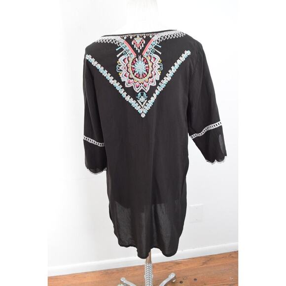 Johnny Was Embroidered Tunic Medium Top Black Brazilia Floral Boho - Picture 3 of 5